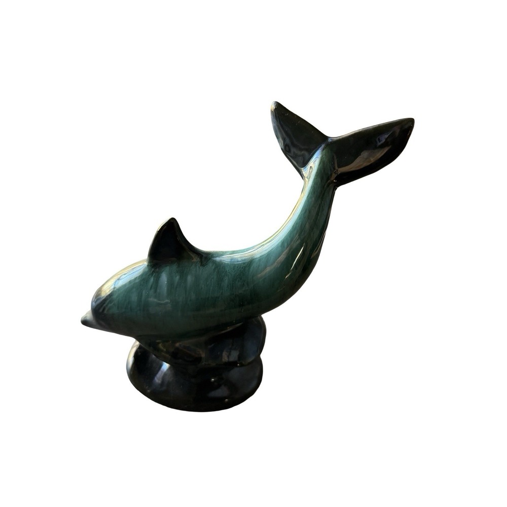 Vintage Blue Mountain Pottery Dolphin Tail Up Glazed Terracotta 7"‎ Tall